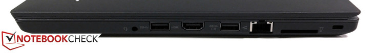 Rechte Seite: 3,5-mm-Audio, USB 3.0, HDMI 1.4b, USB 3.0 (Always On), RJ45-LAN, SD-Kartenleser, Kensington Lock