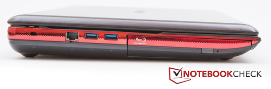 linke Seite: Kensington Lock, LAN, 2x USB 3.0, optisches Laufwerk linke Seite: Kensington Lock, LAN, 2x USB 3.0, optisches Laufwerk