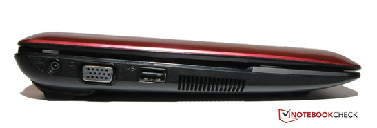 Linke Seite: Netzteil, VGA, USB 2.0