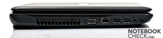 Linke Seite: VGA, RJ45, 2x USB 2.0, 2x Audio