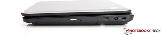 Rechte Seite: optisches Laufwerk, USB 2.0, Netzanschluss, Kensington Lock