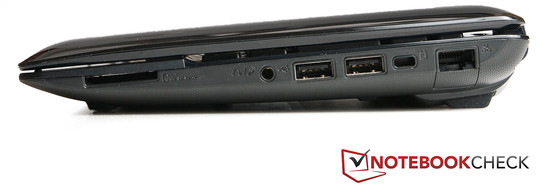 Rechte Seite: Kartenleser, Audio, 2x USB 2.0, Kensington Lock, RJ45 (LAN) Rechte Seite: Kartenleser, Audio, 2x USB 2.0, Kensington Lock, RJ45 (LAN)