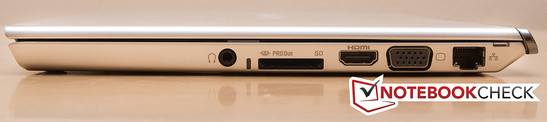 Rechte Seite: Audioanschluss, Kartenleser, HDMI, VGA, RJ45 (LAN) Rechte Seite: Audioanschluss, Kartenleser, HDMI, VGA, RJ45 (LAN)