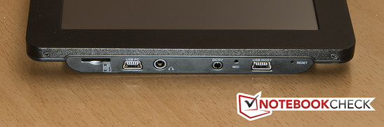 Micro-SD Kartenschacht, Mini-USB 2.0, Kopfhörerausgang, Netzanschluss, Mikrofon (integriert), Mini-USB 2.0, Reset Micro-SD Kartenschacht, Mini-USB 2.0, Kopfhörerausgang, Netzanschluss, Mikrofon (integriert), Mini-USB 2.0, Reset