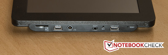 Micro-SD Kartenschacht, Mini-USB 2.0, Kopfhörerausgang, Netzanschluss, Mikrofon (integriert), Mini-USB 2.0, Reset