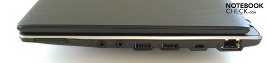 Rechte Seite: 5-in-1 Kartenleser, Kopfhörer (SPDIF), Mikrofon, 2xUSB-2.0, Kensington Security Slot, LAN Rechte Seite: 5-in-1 Kartenleser, Kopfhörer (SPDIF), Mikrofon, 2xUSB-2.0, Kensington Security Slot, LAN