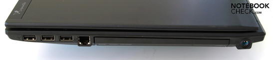 Rechte Seite: 3x USB-2.0, RJ-11 (Modem), optisches Laufwerk, DC-in