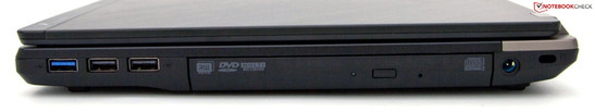Rechte Seite: USB 3.0, 2x USB 2.0, DVD, Strom, Kensington Lock