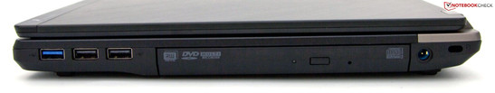 Rechte Seite: USB 3.0, 2x USB 2.0, DVD, Strom, Kensington Lock Rechte Seite: USB 3.0, 2x USB 2.0, DVD, Strom, Kensington Lock