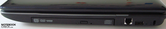 Rechte Seite: DVD Laufwerk, Modem, USB, Kensington