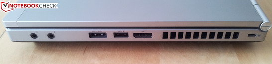 Rechte Seite: 2 x Audio, eSATA/USB-Kombi, USB 2.0, DisplayPort, Kensington