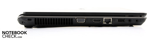 Linke Seite: Kensington Lock, VGA, HDMI, RJ-45 LAN, USB 2.0, 2x Sound inkl. SPDIF Linke Seite: Kensington Lock, VGA, HDMI, RJ-45 LAN, USB 2.0, 2x Sound inkl. SPDIF