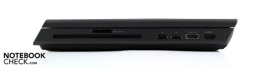 Rechte Seite: 8-in-1-Kartenleser, DVD-Brenner (Slot-In), 2x USB 2.0, eSATA/USB 2.0, HDMI-In