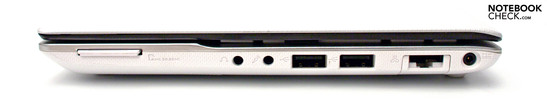 Rechte Seite: Kartenleser, Audio, 2x USB 2.0, RJ-45, Strom