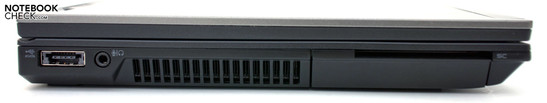 Linke Seite: USB 2.0/e-SATA-Kombo, Audioport, SmartCard Einschub