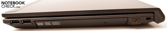 Rechte Seite: 2x USB 2.0, Stromanschluss, LG DVD-Super-Multi-DL-Brenner