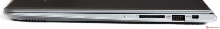 rechte Seite: On/Off-LED, SD-Card, USB 3.0, Mini-HDMI