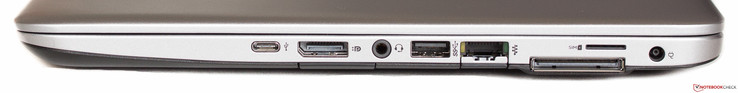Rechte Seite: USB 3.1 Type-C, DisplayPort, Audio in/out, USB 3.0, Ethernet, Docking-Port (unten), SIM-Slot