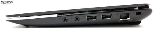 Rechte Seite: Audio, 2x USB 2.0, RJ-45, Kensington Lock Rechte Seite: Audio, 2x USB 2.0, RJ-45, Kensington Lock