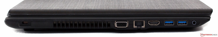 linke Seite: Kensington, Luftauslass, VGA, Ethernet, HDMI, 2x USB 3.0, Audio in/out