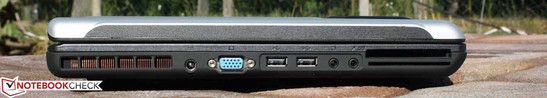 Linke Seite: Netz, VGA, 2x USB 2.0, Kopfhörer, Mikrofon, ExpressCard54/34, SmartCard-Leser Linke Seite: Netz, VGA, 2x USB 2.0, Kopfhörer, Mikrofon, ExpressCard54/34, SmartCard-Leser