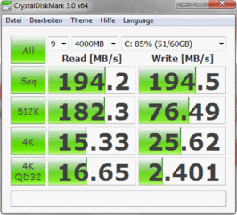 Vergleich: Toshiba SSD THNSNC128GMLJ (128GB) im Portégé R700-172 - 194MB/s LESEN