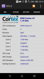 CPU-Z erkennt den Qualcomm SoC auf ARM Cortex-A7-Basis.