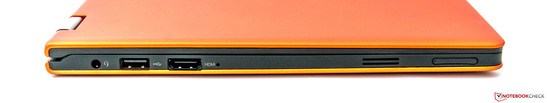 Linke Seite: Audio, 2x USB 2.0, HDMI, Lautstärke-Wippe Linke Seite: Audio, 2x USB 2.0, HDMI, Lautstärke-Wippe