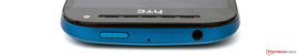 Kopfseite: Power-Button, Mikrofon, Audio