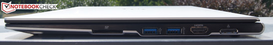 rechte Seite: SD-Card-Reader, 2 x USB 3.0, HDMI, LAN-Connector-Port