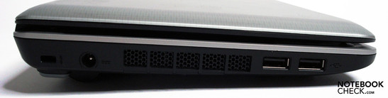 Links: Kensington-Schloß, Netzanschluß, Luftauslass, 2xUSB