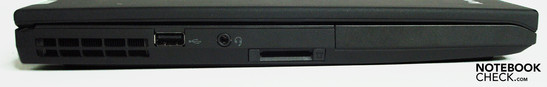 linke Seite: Luftauslass, USB, Audio in/out Kombo, Cardreader