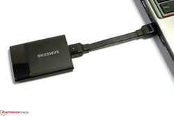 Der USB-3.0-Port liefert nur durchschnittliche 250 MB/s. Richtig schnell arbeitet dafür der Thunderbolt-3-Port, der mit einer Sandisk Extreme 900 bis zu 645 MB/s erreicht.