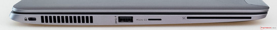 linke Seite: Kensington, Lüftungsschlitze, USB 3.0, microSD, SmartCard