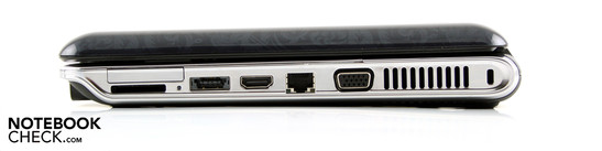 Rechte Seite: ExpressCard34, Kartenleser, eSATA/USB, HDMI, Ethernet, VGA