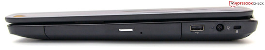 Rechte Seite: DVD-Laufwerk, USB 2.0, Strom, Kensington Lock
