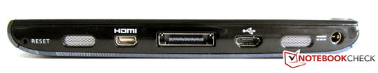 Reset-Knopf, Micro-HDMI, Anschluss für eine Docking-Station, Micro-USB, Power Reset-Knopf, Micro-HDMI, Anschluss für eine Docking-Station, Micro-USB, Power