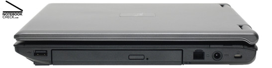 Esprimo M9400 rechte Seite: 1x USB-2.0, DVD-Brenner, 54k-Modem, Netzanschluss, Kensington Lock