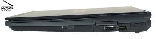 Sony Vaio VGN-SZ71WN/C rechte Seite: DVD-Laufwerk, ExpressCard/34, 2x USB-2.0, LAN, Modem, WWAN-Antenne