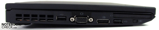 Linke Seite: USB 2.0, VGA, Displayport, USB 2.0, ExpressCard/54, Funkschalter Linke Seite: USB 2.0, VGA, Displayport, USB 2.0, ExpressCard/54, Funkschalter