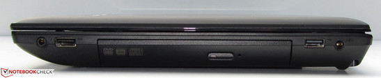 rechte Seite: Netzanschluß, USB 2.0, DVD-Brenner, USB 2.0, Audiokomboport