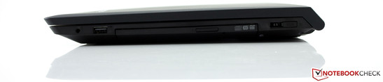 rechte Seite: Audiokombo, USB 2.0, DVD-Brenner, USB 2.0, Netzanschluss+OneLink