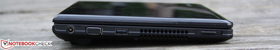 Linke Seite: Stromanschluss, VGA, USB 2.0, Kartenleser
