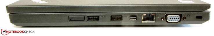 Rechte Seite: Sim-Karten-Schlitz, 2x USB 3.0, Mini Displayport, Gigabit-Ethernet, VGA-Ausgang, Steckplatz für ein Kensington Schloss