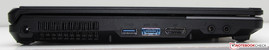 Linke Seite: Netzanschluss, USB 3.0, USB 3.0-/eSATA-Komboanschluss, Displayport, Mikrofeingang, Kopfhörerausgang