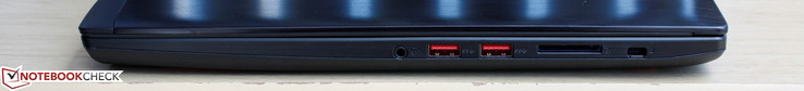 rechts: 3,5-mm-Audio, 2x USB 3.0, SD-Leser, Kensington Lock