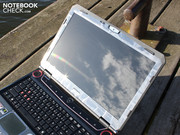 Typisch für ein Spiele-Notebook, die nicht entspiegelte Anzeige.