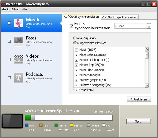 Ohne MotoCast-Software synct das Xoom 2 nicht mit dem PC.