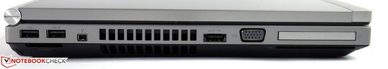 linke Seite: 2x USB 2.0, Firewire 400, USB/eSata, VGA, ExpressCard/54, Smart Card Reader linke Seite: 2x USB 2.0, Firewire 400, USB/eSata, VGA, ExpressCard/54, Smart Card Reader