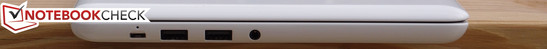 links: Netzteil/SlimPort-Videoausgang, 2x USB-2.0, 3,5-mm-Klinke